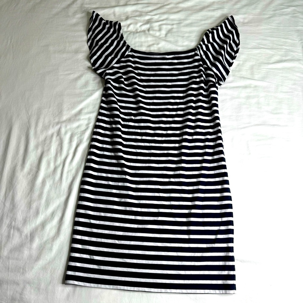 Lauren Ralph Lauren Blue White Striped‎ Cotton Sheath Dress Size Small